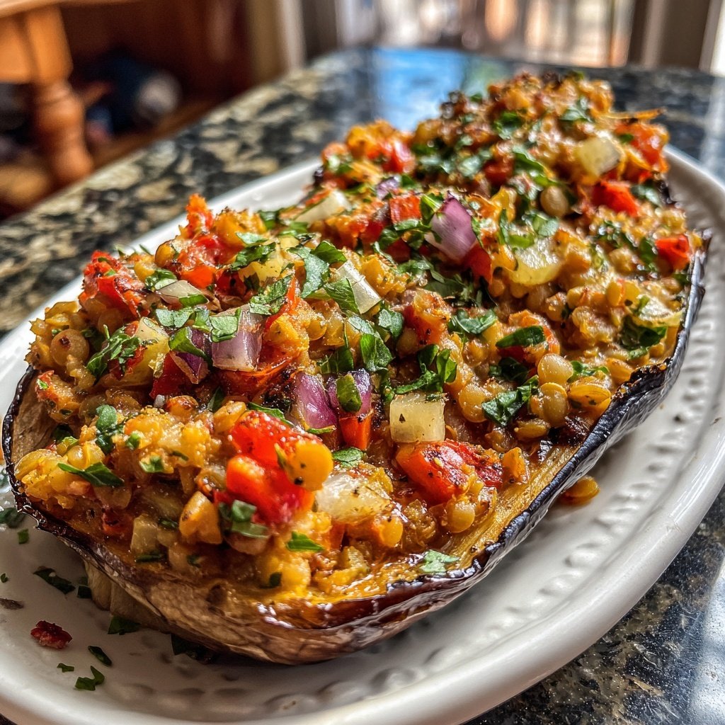 Healthy Lentil Stuffed Eggplant